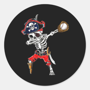 Skeleton Pirate & amp; Baseball-Ball-Halloween-Kos Runder Aufkleber