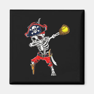 Skeleton Pirate & amp; Softball Ball Halloween Magnet