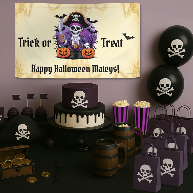 Skeleton Pirate Happy Halloween Mateys Banner (Von Creator hochgeladen)