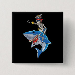 Skeleton Pirate Riding Hai Niedlich Boys Halloween Button