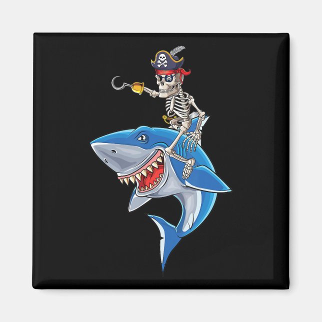 Skeleton Pirate Riding Hai Niedlich Boys Halloween Magnet (Vorne)