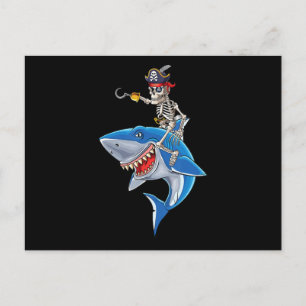 Skeleton Pirate Riding Hai Niedlich Boys Halloween Postkarte