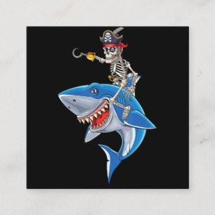 Skeleton Pirate Riding Hai Niedlich Boys Halloween Quadratische Visitenkarte