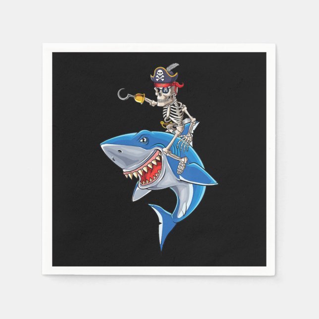 Skeleton Pirate Riding Hai Niedlich Boys Halloween Serviette (Vorderseite)