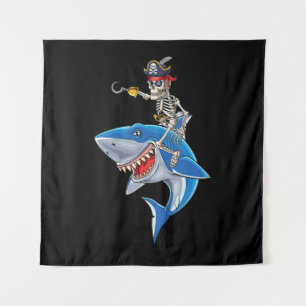 Skeleton Pirate Riding Hai Niedlich Boys Halloween Wandteppich