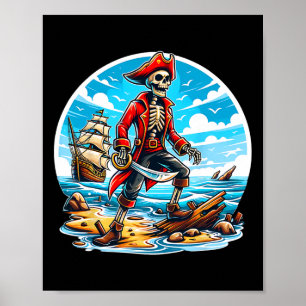 Skeleton Pirate T-Shirt Skull Halloween Skeleton P Poster