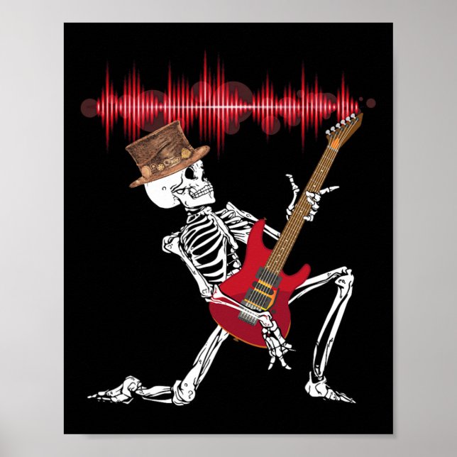 Skeleton Playing Electric Gitarre Funny Halloween Poster (Vorne)