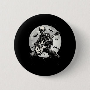 Skeleton Playing Gitarre Punk Rock Musik Halloween Button