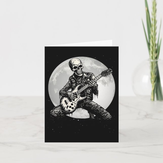 Skeleton Playing Gitarre Punk Rock Musik Halloween Karte (Vorderseite)