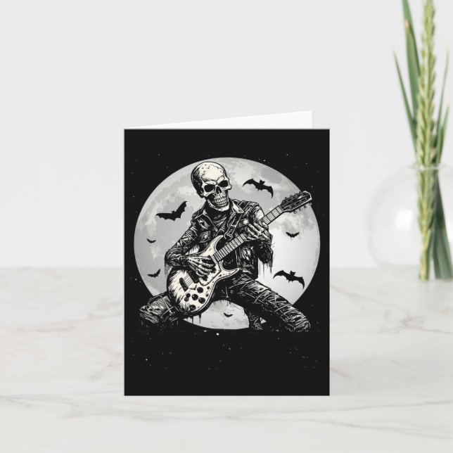 Skeleton Playing Gitarre Punk Rock Musik Halloween Karte (Vorderseite)