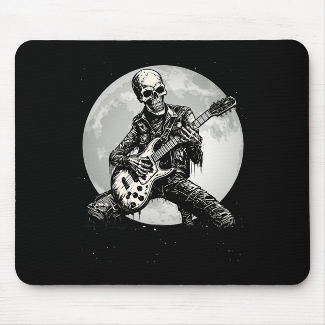 Skeleton Playing Gitarre Punk Rock Musik Halloween Mousepad (Vorne)