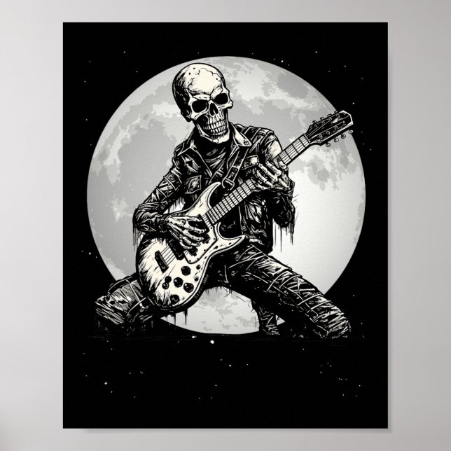 Skeleton Playing Gitarre Punk Rock Musik Halloween Poster (Vorne)