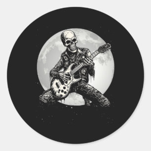 Skeleton Playing Gitarre Punk Rock Musik Halloween Runder Aufkleber