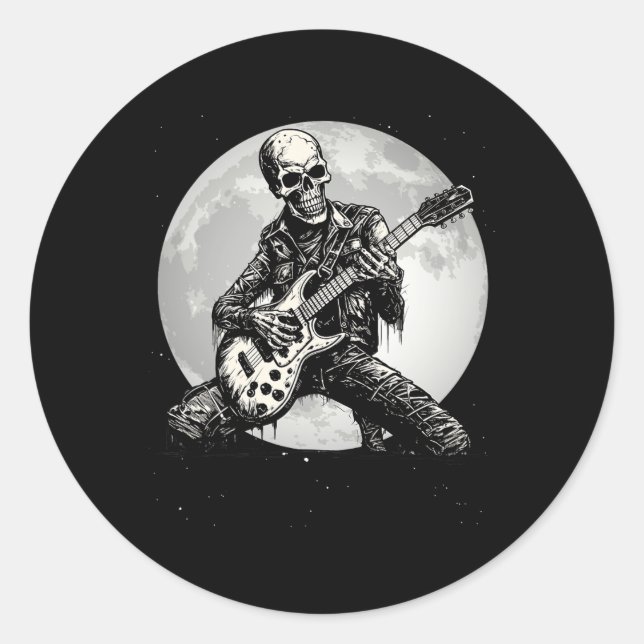 Skeleton Playing Gitarre Punk Rock Musik Halloween Runder Aufkleber (Vorderseite)