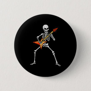Skeleton Playing Gitarre Rock Music Soky Halloween Button