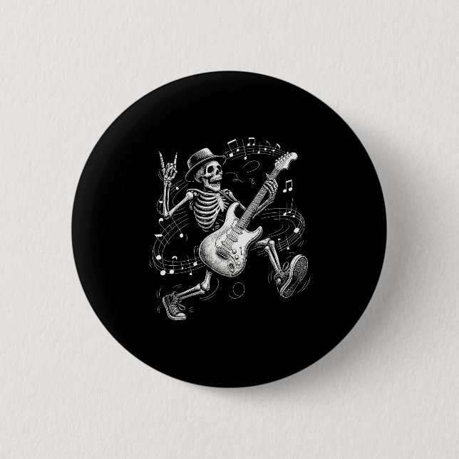 Skeleton Playing Guitar Music For Men Women Rock B Button (Vorderseite)