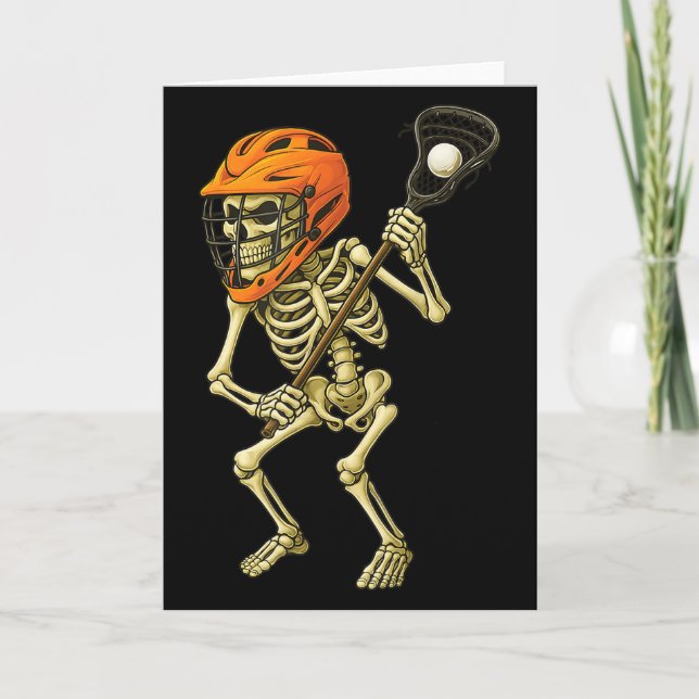 Skeleton Playing Lacrosse Funny Lacrosse Players H Karte (Vorderseite)