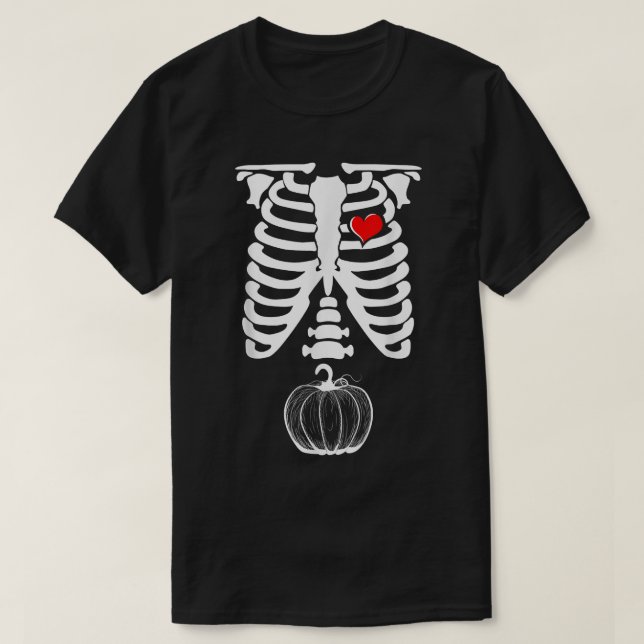 Skeleton Pregnancy Pumpkin XRay Halloween T-Shirt (Design vorne)