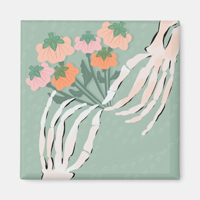 Skeleton Pumpkin Bouquet Halloween Brautparty Magnet (Vorne)