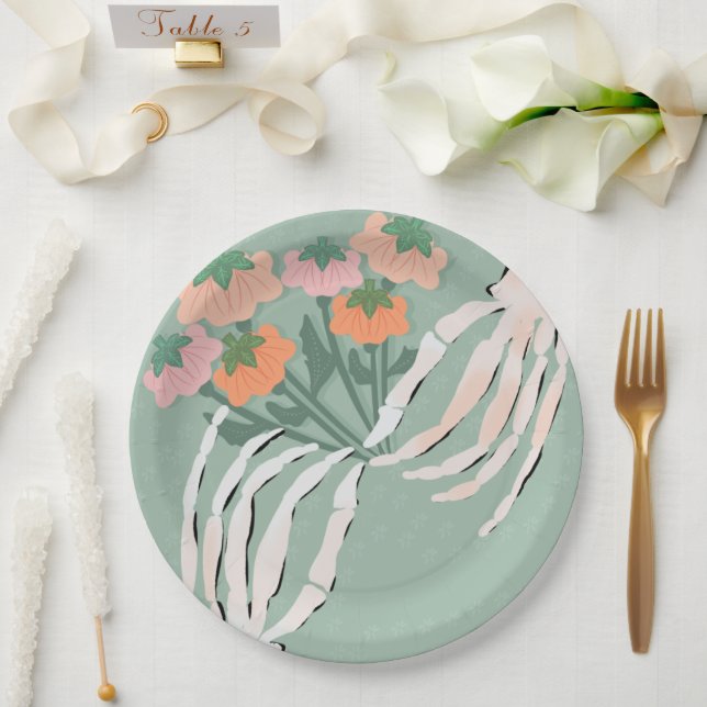 Skeleton Pumpkin Bouquet Halloween Brautparty Pappteller (Hochzeit)