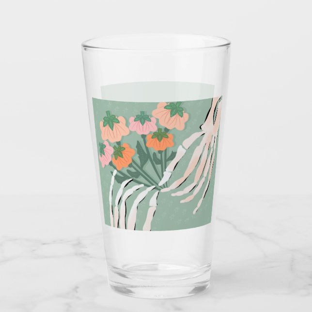 Skeleton Pumpkin Bouquet Halloween Glas (Vorderseite)