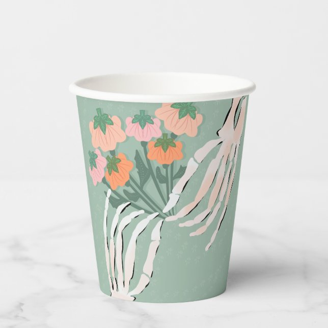 Skeleton Pumpkin Bouquet Halloween Pappbecher (Vorderseite)