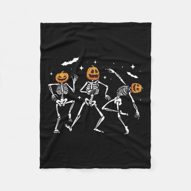 Skeleton Pumpkin Halloween Fleecedecke (Vorderseite)