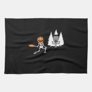 Skeleton Pumpkin Head Disc Golf Player Halloween Geschirrtuch
