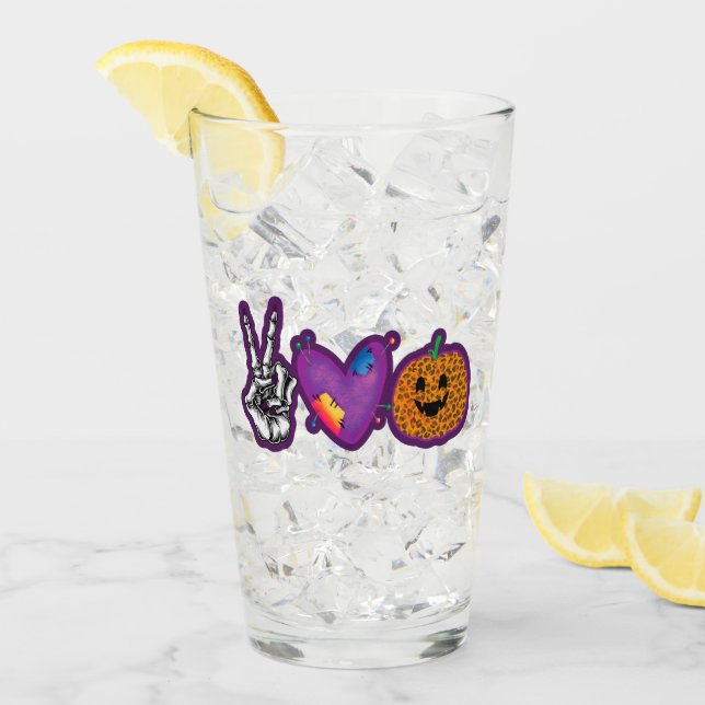 Skeleton Pumpkin Peace Liebe Halloween Glas (Vorderseite Ice)