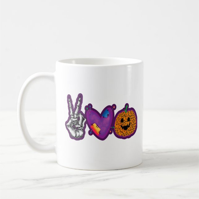 Skeleton Pumpkin Peace Liebe Halloween Kaffeetasse (Links)