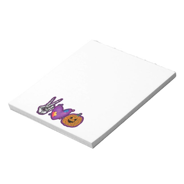 Skeleton Pumpkin Peace Liebe Halloween Notizblock (Rotiert)
