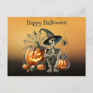 Skeleton Pumpkins Halloween Postcard Postkarte