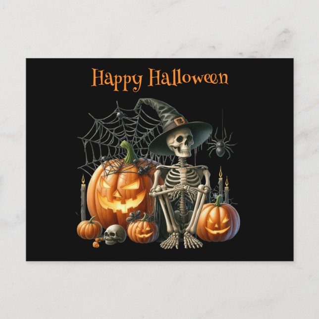 Skeleton Pumpkins Halloween Postcard Postkarte (Vorderseite)