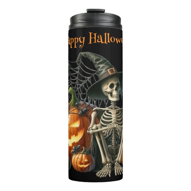 Skeleton Pumpkins Halloween Thermal Tumbler Thermosbecher (Vorderseite)