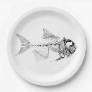 Skeleton Radierung der Vintagen Fische Pappteller