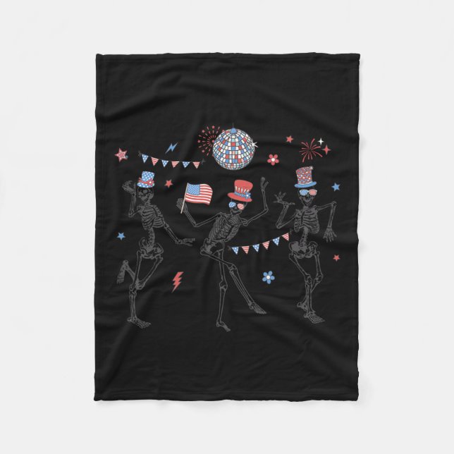 Skeleton Retro 4. Juli American Flag Skellies Fleecedecke (Vorderseite)