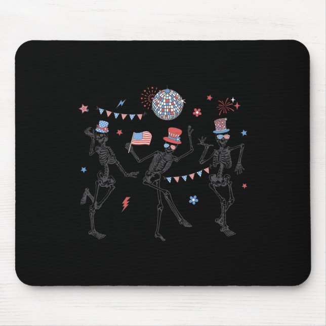 Skeleton Retro 4. Juli American Flag Skellies Mousepad (Vorne)