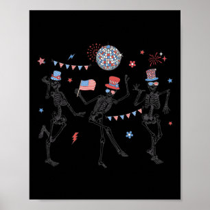 Skeleton Retro 4. Juli American Flag Skellies Poster