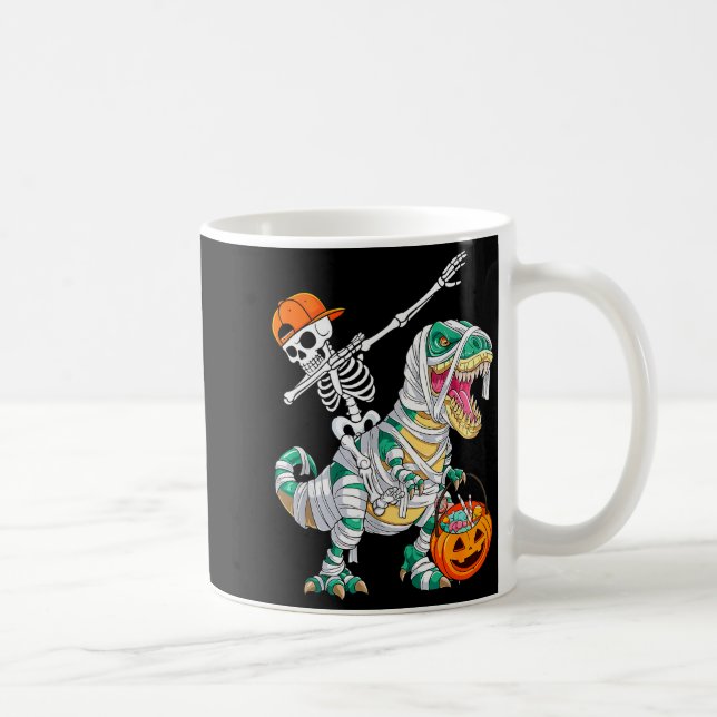 Skeleton Riding Dancing Dab Dinosaur T Rex Hallowe Kaffeetasse (Rechts)