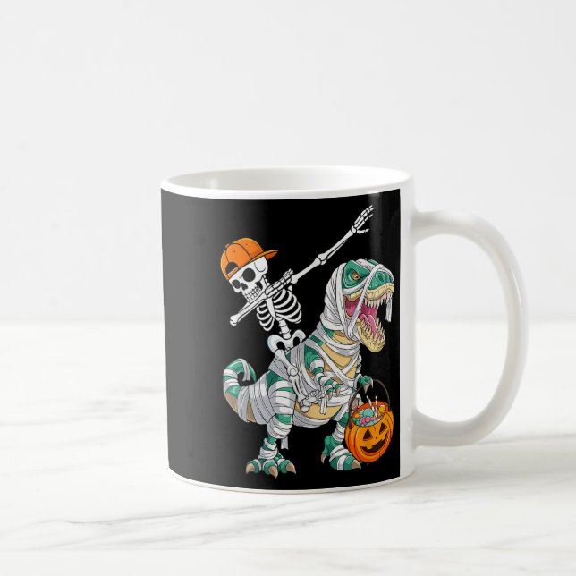 Skeleton Riding Dancing Dab Dinosaur T Rex Hallowe Kaffeetasse (Rechts)