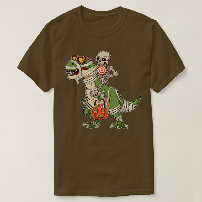 Skeleton Riding Dinosaur Halloween Candy Sweets Lo T-Shirt (Design vorne)