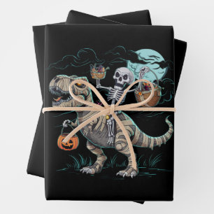 Skeleton Riding Dinosaur T rex Halloween Pumpkin Geschenkpapier Set