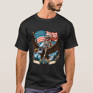 Skeleton Riding Eagle USA Amerikaner 4. Juli Pat T-Shirt