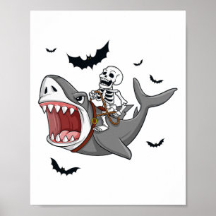 Skeleton Riding Hai Beängstigend Halloween Boys Gi Poster