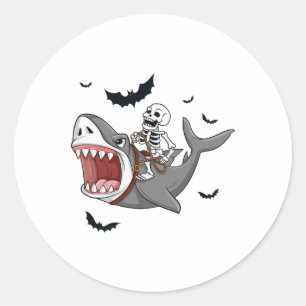 Skeleton Riding Hai Beängstigend Halloween Boys Gi Runder Aufkleber
