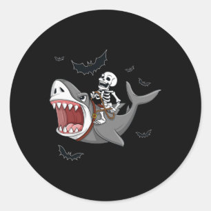 Skeleton Riding Hai Beängstigend Halloween Boys Gi Runder Aufkleber