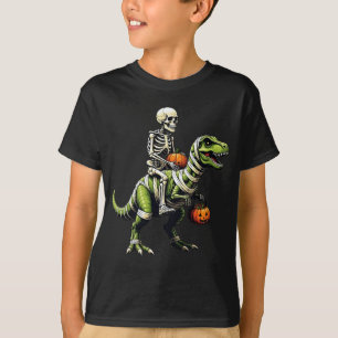 Skeleton Riding Mummy Dinosaur Funny Halloween T-Shirt