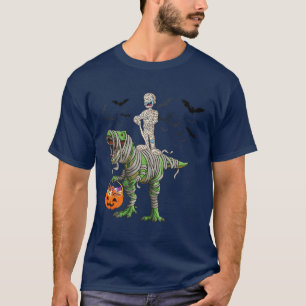 Skeleton Riding Mummy Dinosaur Rex Halloween Funny T-Shirt