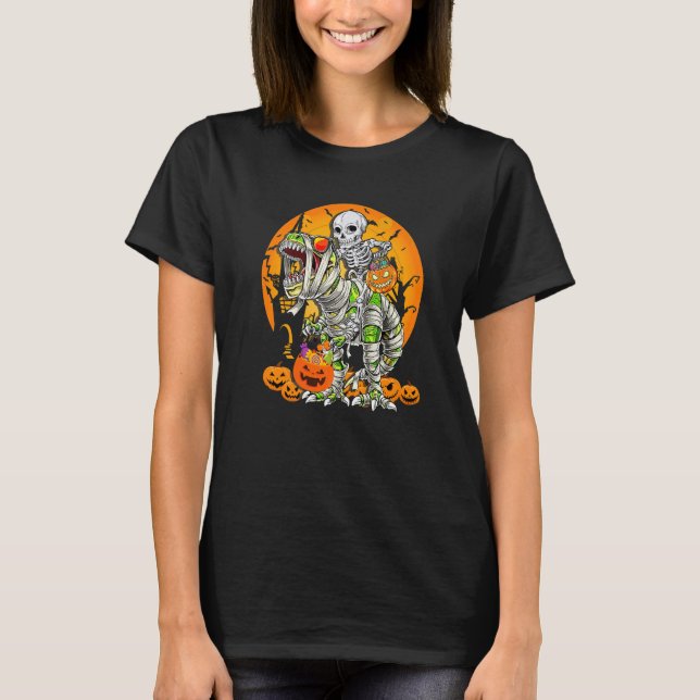 Skeleton Riding Mummy Dinosaur rex Halloween  Pump T-Shirt (Vorderseite)