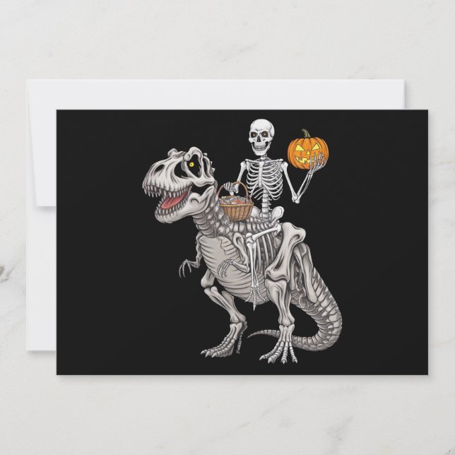 Skeleton Riding Mummy Dinosaur T rex Halloween Einladung (Vorderseite)